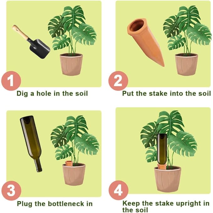 vensovo Terracotta Self Watering Spikes - 16 Pcs Potted Plant Watering Devices Vacation Self-Watering Stakes for Outdoor, Indoor Plants, Wine Bottle