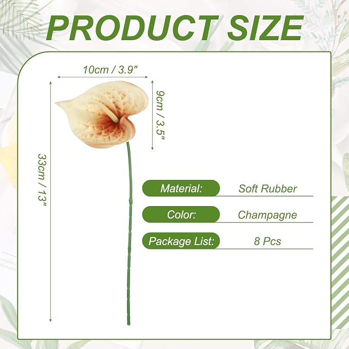 uxcell 8Pcs 11inch Artificial Anthurium Lily Flowers, Permanent Flower Bouquet for Home Arrangements Wedding Festival Decoration Crafts Store Decor Accessories, Champagne