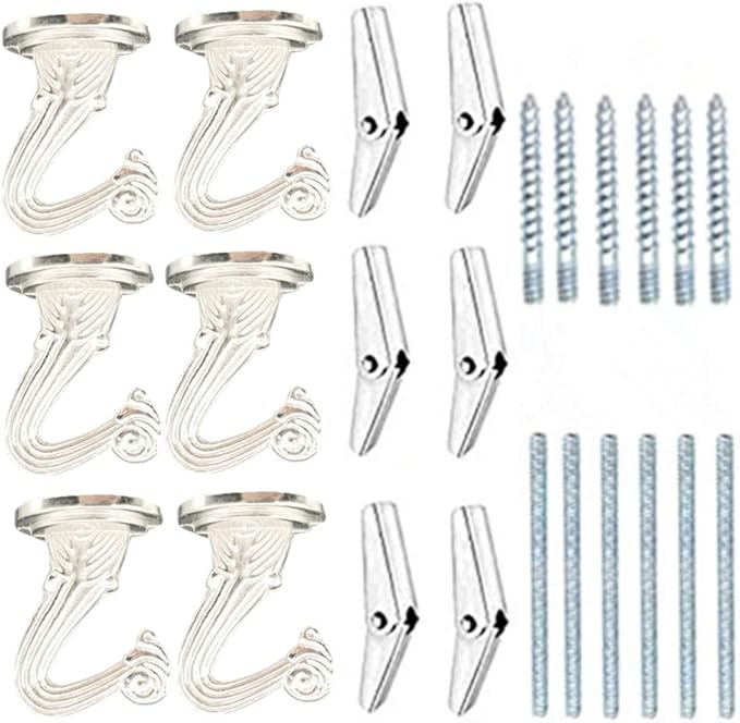 6 Sets White Ceiling Hooks for Hanging Plant, Heavy Duty Swag Toggle Hooks with Hardware (Silver)