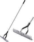 YEELOR Thatch Rake for Lawn, Easily Removes Dead Grass & Thatch, 58.5-Inch Long Handle for Less Bending, Heavy Duty Steel for Yard & Garden