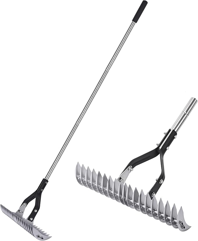 YEELOR Thatch Rake for Lawn, Easily Removes Dead Grass & Thatch, 58.5-Inch Long Handle for Less Bending, Heavy Duty Steel for Yard & Garden