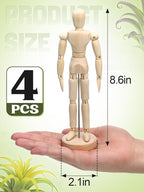 ANPHSIN 4 Pcs 8.6'' Wooden Air Plant Holder - Unique Jointed Mannequin Airplant Stand with Adjustable Poses, Tillandsia Display Container for Home Office Decoration Housewarming Gift