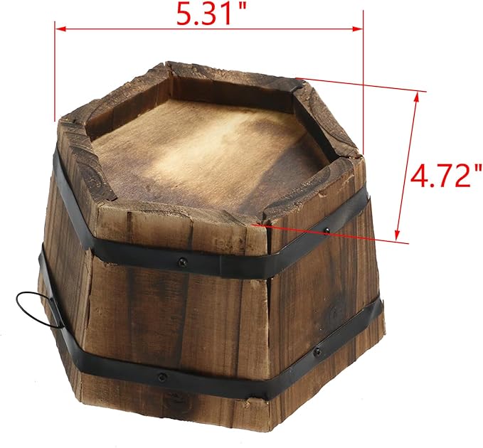 MY MIRONEY Plant Pots, Vintage Wooden Barrel Planter - Solid Rustic Garden Flower Pot with Metal Handles & Frame for Indoor Planter, Office Home Decor, Garden Home Plants, 6.5" x 3.94"