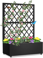 Metal Planter Box with Privacy Screen Trellis,Galvanized Raised Garden Bed On Wheels for Climbing Plants Vines, Standing Garden Flower Bed with Drainage Holes (Black, 35" L x16 W x 55" H)