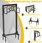 Skycarper Garden Hose Reel Holder Detachable Metal Water Hose Hanger Organizer Heavy Duty Free Standing Hose Stand (Deep Black)