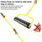 21" Rolling Lawn Aerator, 45 Preassembled Spikes, Only Needs 3-5 Minutes to Assemble, No Looseness, Good Package, 75" Long Handle with Quick Clip Connections, U-Shape Construction - Yellow.