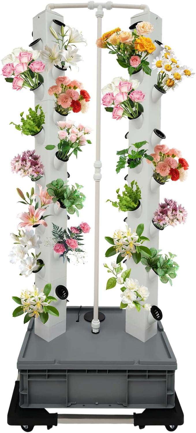 Hydroponic Growing System, 56-Plant Hydroponic Tower Outdoor Indoor Garden Vertical Planter Germination Kit with Water Pump, Intelligent Water Circulation & Timer Herb Garden kit for Gardening Lover