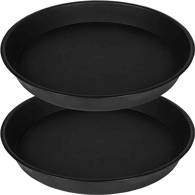 2 Pack of 10 inch Plant Saucer Gray, Heavy Duty Plastic Plant Saucer 10 inch Round, Durable Plant Tray for Pots, Plant Saucers for Indoors, Plant Trays for Planter 9"/10" (10", Black)