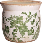 Xiaan Jiaju Vintage Farmhouse Ceramic Planter & Kitchen Utensil Holder - 6.21 Inch Tuscan Rustic Plant Pot with Drainage for Indoor/Outdoor Use, Garden & Home Decor, Unique Gift (Green Leaf)