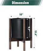 D'vine Dev Planter Pot with Stand - 10 Inch Plastic Cylinder Flower Pot with Wood Planter Holder for Indoor, Matte Black Pot + Walnut Color Stand, 55-C-L-2
