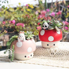 EOBTAIN Unique Mushroom Planter Pot Cute Animal Rabbit Pink Resin Succulent Small Pots for Indoor Plants Mini Cactus Planter Pots Living Room Office Table Decor,Mushroom Lover Gifts,4 Inch