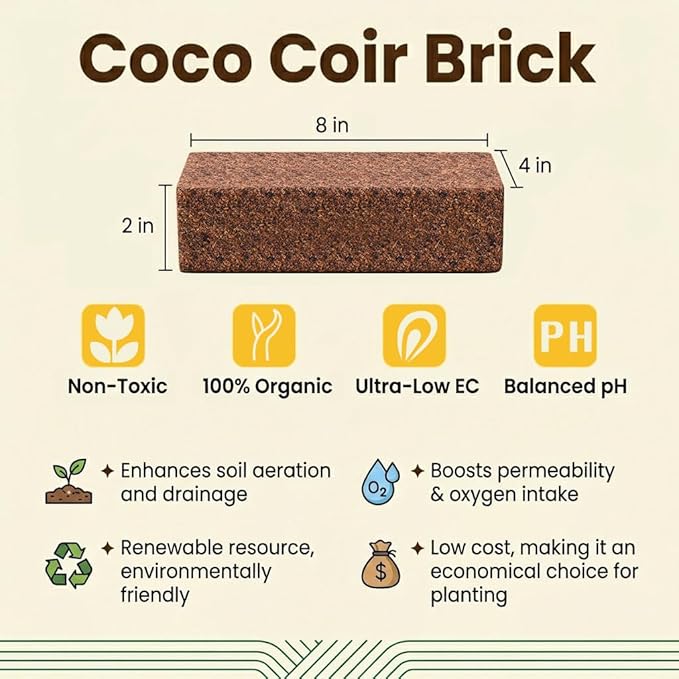 Halatool Organic Coco Coir Brick, 1 Pack Compressed Coco Coir for Plants, Coconut Fiber Substrate with Low EC & pH Balance, High Expansion Coco Peat Seed Starter Soil for Planting Gardening