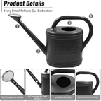2 Gallon Watering Can, Outdoor Watering Can for Plants, Garden Water Can with Removable Long Spout and Stainless Steel Sprinkler Head, Large Water Can for Greenhouse (Black, 2 Gallon)