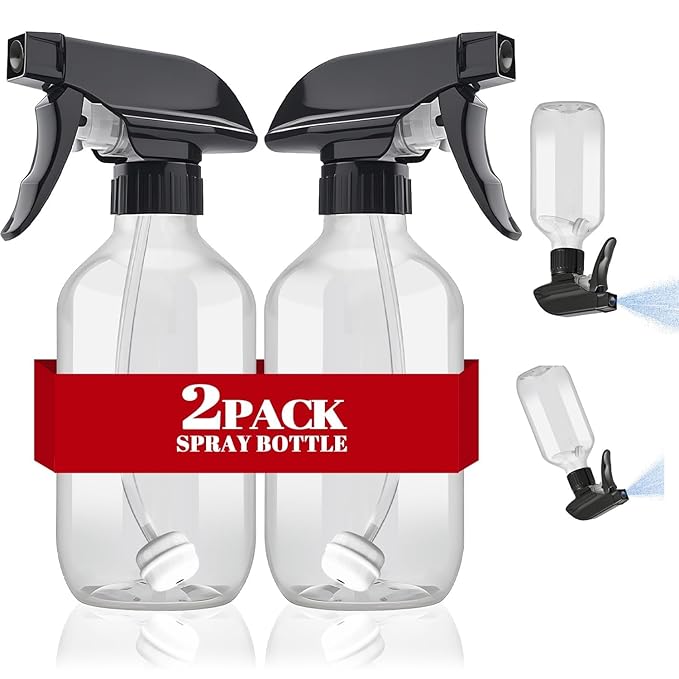AMORIX Plastic Spray Bottles 2 Pack 360° Water Spray Bottle for Cleaning 16.9 oz/500 ml Upside Down Spray Bottle Small Mister Squirt Bottle with Adjustable Nozzle for Hair, Cooking, Plant, Pet