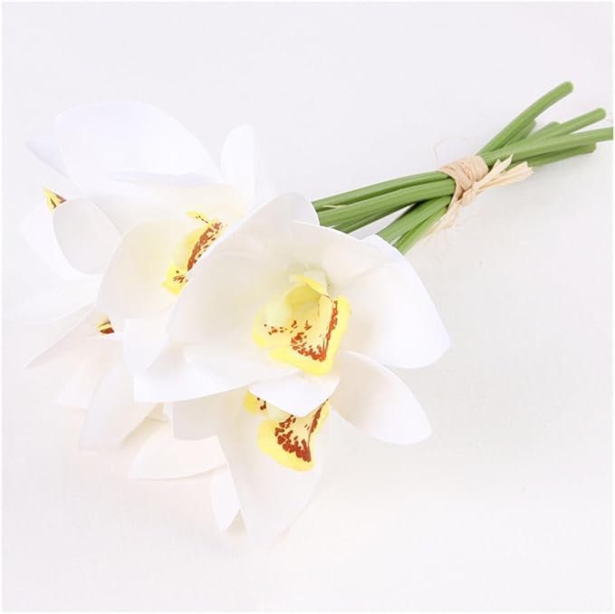 3 Bunches of 18 Tactile cymbidium Orchids Small Bunches of Flowers Hand-Tied Flowers Home Living Room Table Decoration Artificial Flowers Ornaments(Milk)
