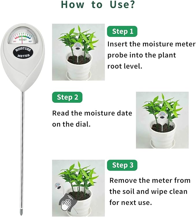 Soil Moisture Meter, 2 Pack Soil Moisture Monitor for House Plants, Indoor & Outdoor, Garden, Farm, Lawn Plant Care, No Battery Needed(White)