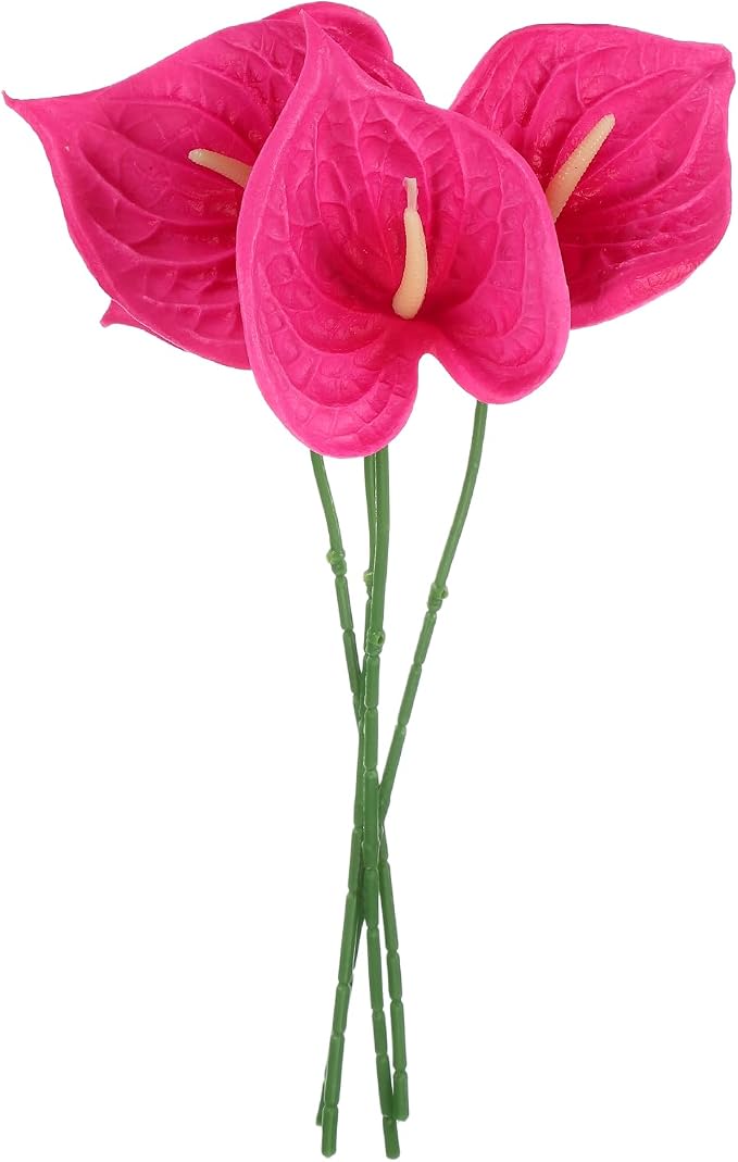 uxcell 4Pcs 11inch Artificial Anthurium Lily Flowers, Permanent Flower Bouquet for Home Arrangements Wedding Festival Decoration Crafts Store Decor Accessories, Rose Red