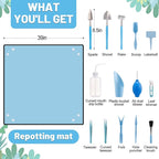 20pcs Small Gardening Tools Gifts for Women Beginners - Garden Hand Tools Set for Indoor Succulent Bonsai Plants Transplanting, Included 39" Plant Repotting Mat/Miniature Shovel/Labels, Blue