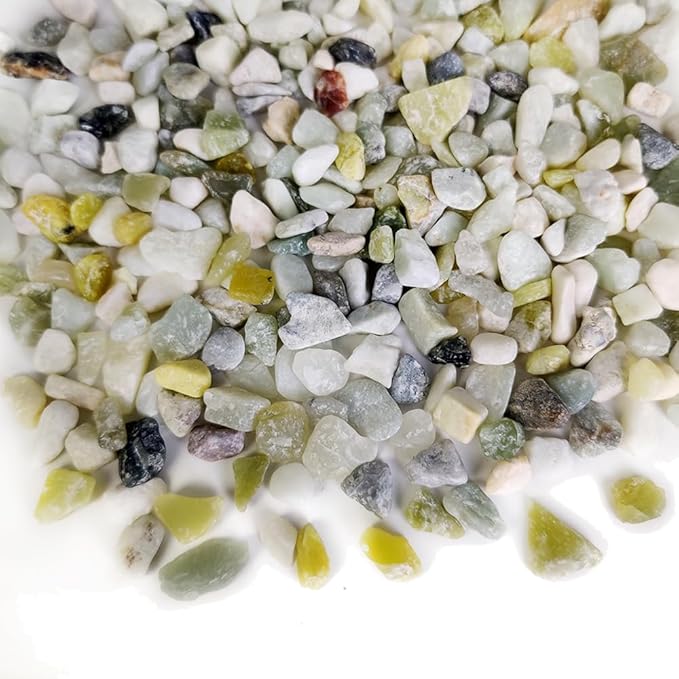 HappyFiller 1.1 LB Natural Decorative Small Jade Gravels Mini River Rocks Soil Cover Pebbles Stones for Succulent Plant,Planter Bonsai,Fairy Garden,Candle Home Decor,Light Green Mix