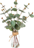 Velener Faux Eucalyptus Stems in Vase with Faux Water, Fake Plants Artificial Eucalyptus Plant for Home Decor, Kitchen Bathroom Farmhouse Living Room Coffee Table Faux Centerpieces for Tables Green