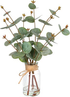 Velener Faux Eucalyptus Stems in Vase with Faux Water, Fake Plants Artificial Eucalyptus Plant for Home Decor, Kitchen Bathroom Farmhouse Living Room Coffee Table Faux Centerpieces for Tables Green