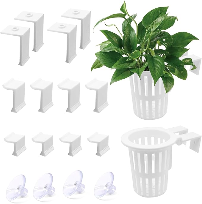 2PCS Upgraded Large Aquarium Plant Holder with 1.57" Extension Hooks and Suction Cups, Aquatic Plant Holder for Fish Tank Aquaponic Plants Cultivation and Aquascape Accessories (White)
