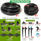 233FT Drip Irrigation System for Garden Kit with 1/2 Inch and 1/4 Inch Tubing Automatic Irrigation Equipment Locked Fittings Micro Drip 360 Degree Fan Sprayer Watering Kit for Greenhouse