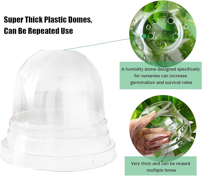 RooTrimmer Plant Nursery Pots with Humidity Domes, 25 Sets 4 Inch Soft Nursery Pots Quality Ones (25 Red Pots + 25 Clear Lids), Seeds Starter Pots Small Planter Containers