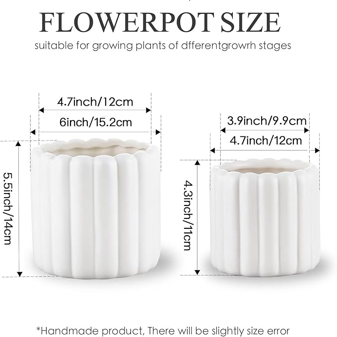 Ceramic Plant Pots,6 inch+4.7 Inch Planter Pot with Drainage Holes,Ceramic Planters for Indoor Plants,Modern Flower Pots for Indoor Outdoor Plants House & Office Décor,Cream White