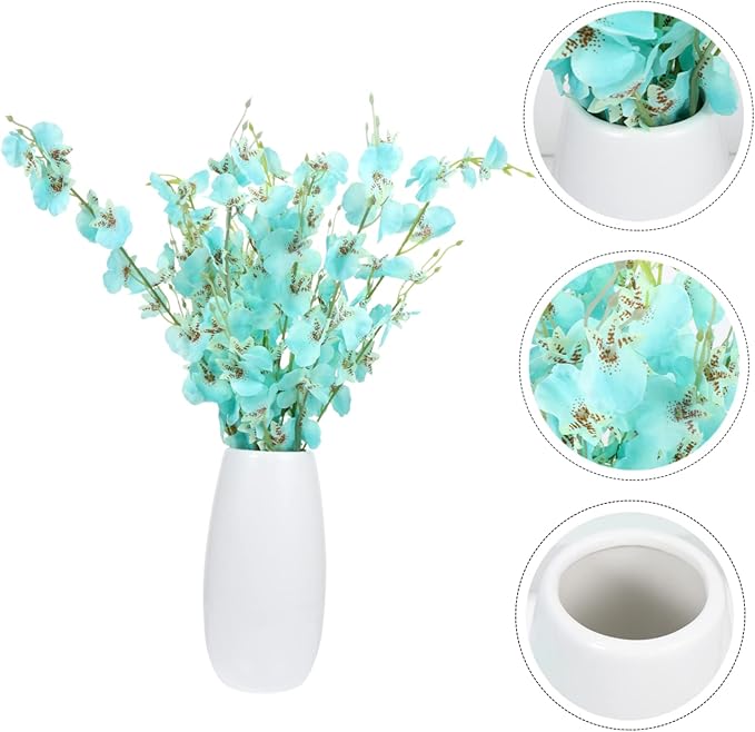 PRETYZOOM 1set Beautiful Silk Orchid Bouquet Vase Decorative Artificial Flowers for Home and Party Decoration for Living Room Bedroom Office