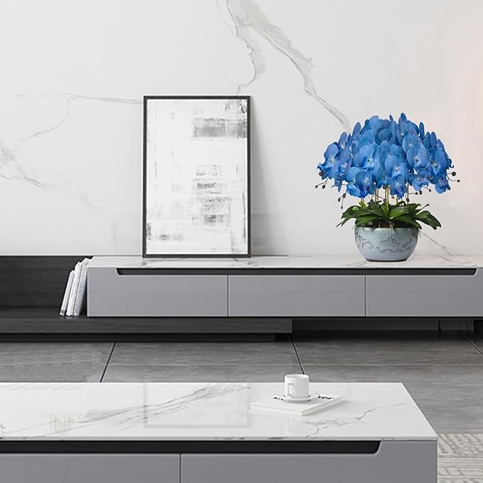 FagusHome 32 Inch Artificial Phalaenopsis Flowers 6 Pcs Artificial Orchid Flowers Stem Plants for Home Décor (Blue)