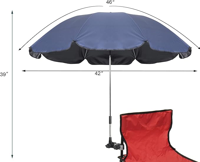 Chair Umbrella with Clamp,46 inches UPF 50+ Clip on Parasol for Patio,Beach Chairs,Strollers,Wheelchairs,Golf Carts