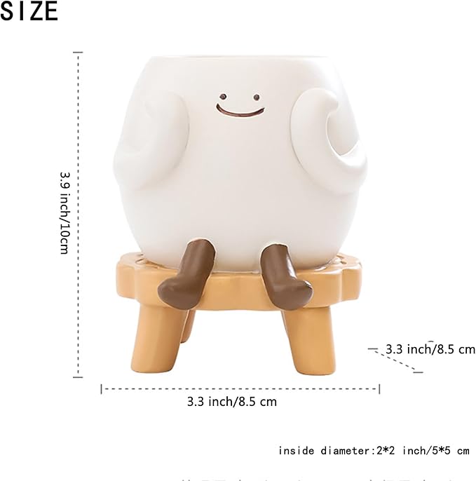 EOBTAIN Cute Smily Face Planter Pot Head Unique Sit Bench Succulent Pots Flower Cactus Pots with Drainage Holes Resin Planters Decorative Pots for Plants Indoor Garden,Gifts for Plant Lovers