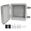 Waterproof Junction Box, ABS Plastic Electrical Box with Stainless Steel Latch, Hinged Cover Electric Project Enclosure Box with Mounting Plate, Wall Brackets & Cable Gland 5.9"x5.9"x3.5"