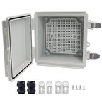 Waterproof Junction Box, ABS Plastic Electrical Box with Stainless Steel Latch, Hinged Cover Electric Project Enclosure Box with Mounting Plate, Wall Brackets & Cable Gland 5.9"x5.9"x3.5"