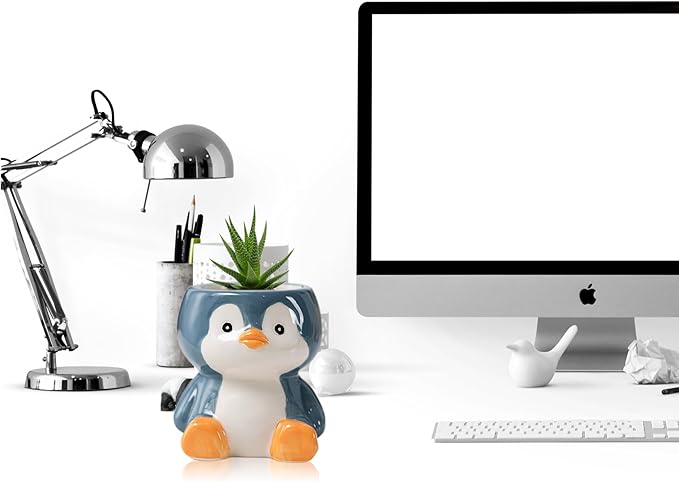 DIYOMR Cute Animals Planter, Mini Ceramic Cartoon Animal Shaped Succulent Flower Pot Indoor Air Plants Holder, Smooth Shiny Decorative Flower Cactus Planter - Plants Not Included (Penguin)