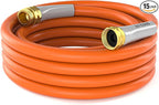 SPECILITE Garden Water Hose 15 ft x 5/8 in, Heavy Duty Leader Pipe Extension, Flexible, Lightweight Kink-less,Hybrid Rubber, with 3/4" Brass Fittings, Orange