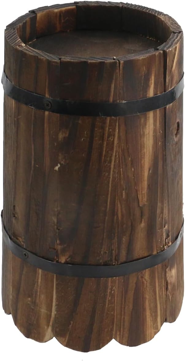 MY MIRONEY Wooden Barrel Planter Vintage Style Wood Bucket Rustic Garden Flower Plant Pots Container, Wave Mouth, 5.63" x 8.86"
