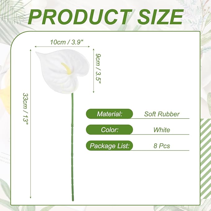 uxcell 8Pcs 11inch Artificial Anthurium Lily Flowers, Permanent Flower Bouquet for Home Arrangements Wedding Festival Decoration Crafts Store Decor Accessories, White