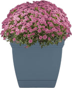 The HC Companies 8 Inch Eclipse Square Planter with Saucer - Indoor Outdoor Plant Pot for Flowers, Vegetables, and Herbs, Slate Blue (Pack of 2)