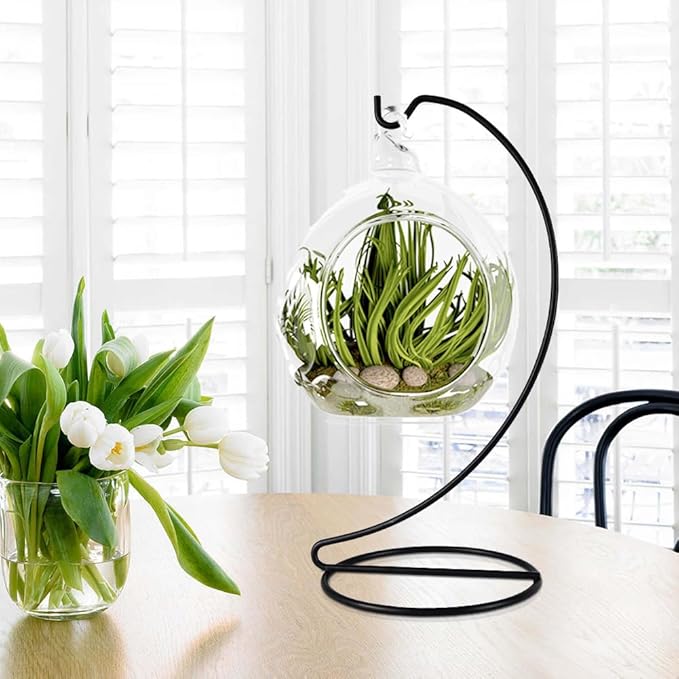 9 Inch Black Ornament Display Stand, Metal Ornament Hanger Stand for Hanging Glass Globe(5inch), Air Plant Terrarium, Witch Ball, Christmas Ornament and Home Wedding Decoration (1, 9x4 Black)