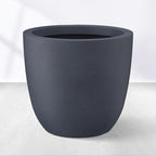 Kante 14 Inch Dia Round Concrete Planter, Indoor Outdoor Large Plant Pot with Drainage Hole and Rubber Plug for Home Patio Garden, Dark Gray