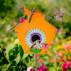 DREAMSOUL 37" Bird Houses for Outside, Hanging Bird House with 3D Design Metal Birdhouse Pole for Patio Yard Garden