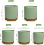 WSMKSZ 5 Pack Cylindrical Flower Pots with 7/6.5/6/5/4 inch, Modern Small Plastic Plant Pots with Drainage Holes & Saucers, Round Planter Pots for Outdoor, Indoor & Office Decor (Green Brown)