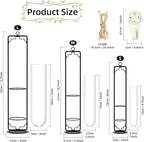 MIPON Metal Hanging Plant Propagation Station,3 Size Glass Test Tube Hydroponic Planter,Boho Wall Hanging Plant Cuttings Holder,Indoor Water Plant Terrarium Tubes for Home Office Window Decor-Black