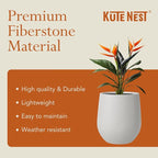 21" H x 19" D Premium Corso Fiberstone Round Tapered Planter with Drainage Hole, Smooth Finishes, Weather Resistant, Included 2 Extra Coco Mats (Light French Gray, 15" Pot Opening)