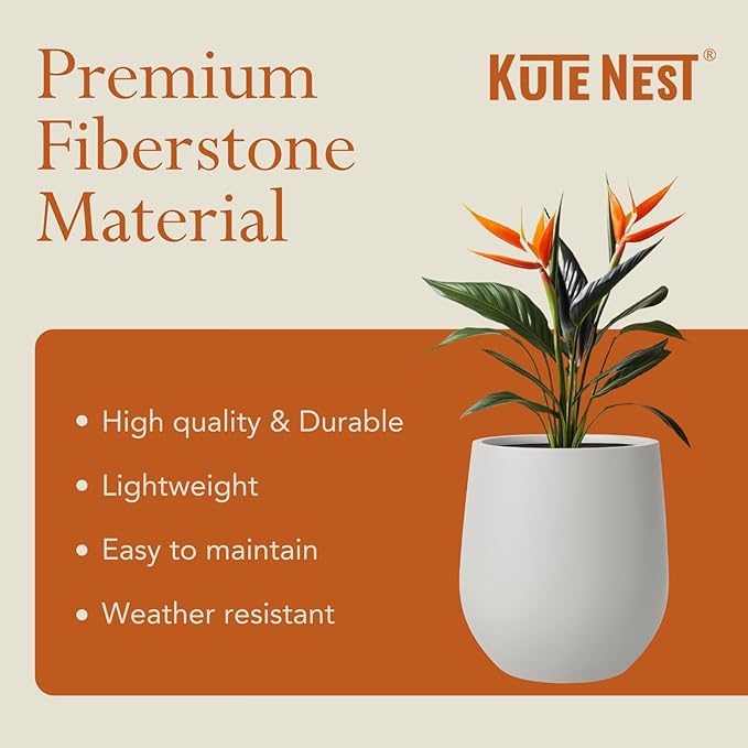 16.5" H x 15" D Premium Corso Fiberstone Round Tapered Planter with Drainage Hole, Smooth Finishes, Weather Resistant, Included 2 Extra Coco Mats (Light French Gray, 11.5" Pot Opening)