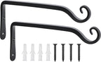 FEED GARDEN Wall Hooks for Hanging Plants 10 Inch - 2 Pack Heavy Duty Metal Plant Brackets, Holds 48 lbs, Rust Resistant Black L-Shape Hooks for Indoor Outdoor Decor