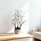 TOARTi Artificial White Cherry Blossom Potted Plant with Stone Pot, 17.7" Bonsai Tree Fake Flowers Faux Plants Desk Plant, Realistic Plants Indoor Decor for for Home Bedroom Bathroom Office Desk