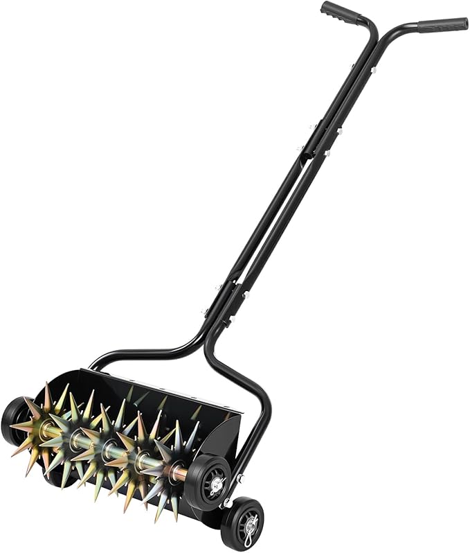 VEVOR Lawn Aerator, 18 in Manual Push Spike Aerator with 4 Wheels & Handle, Heavy Duty Grass Aerators, Supports 40 lbs Added Weight, Rolling Lawn Aeration Tool for Garden Yard Aeration Soil Health